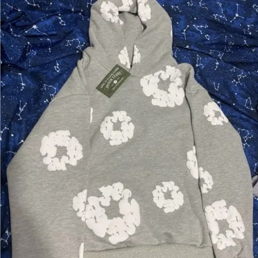 Gray Floral Hoodie Sweater